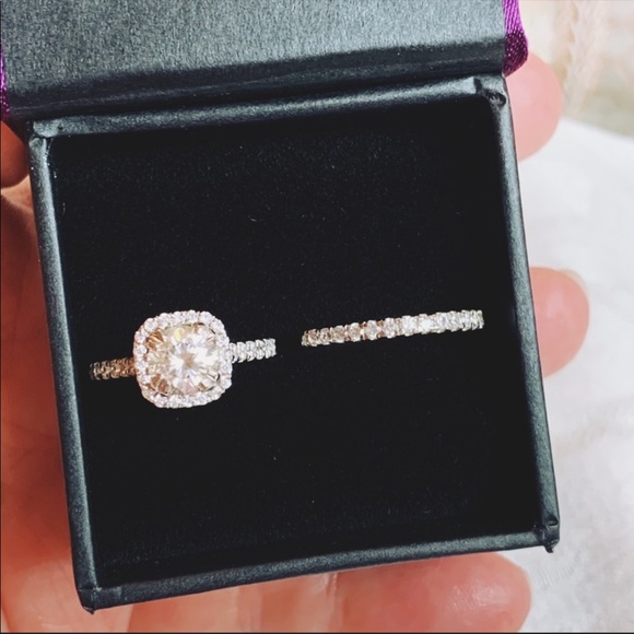 RESTOCKED - 2.20 Ct Round Moissanite Halo Ring Set - Picture 5 of 11